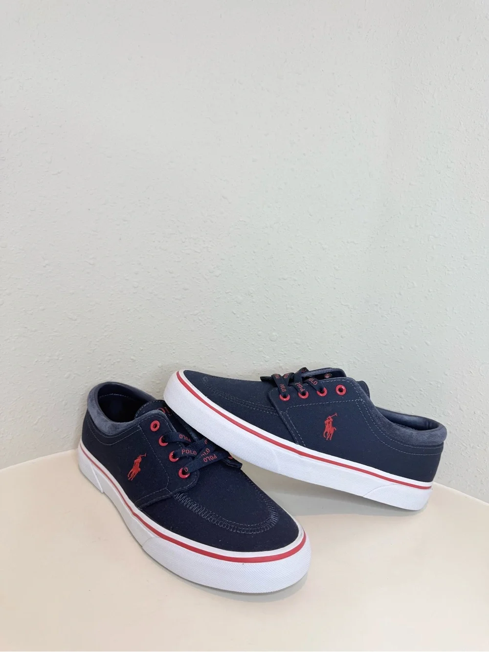 Polo Ralph Lauren Men’s Faxon X Pony Navy Red Canvas Sneakers Size 8 NWT